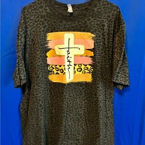 Leopard Print Faith Graphic Tee - Black